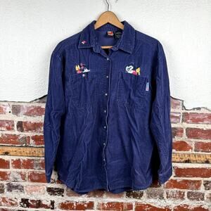 Vintage Mickey Unlimited Shirt Large Purple Corduroy Button Up Embroidered 90s